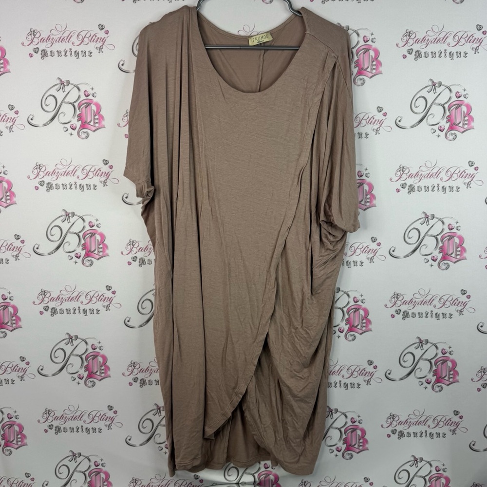 Frumos California mini dress or long top beige Chic Women's Brown Drape Tunic